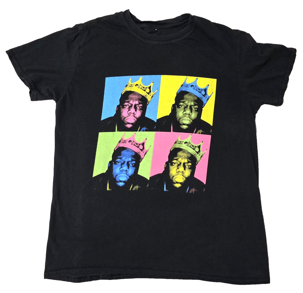 The Notorious B.I.G. T-Shirt Biggie Smalls King of NY Pop Art Black Men’s Size L